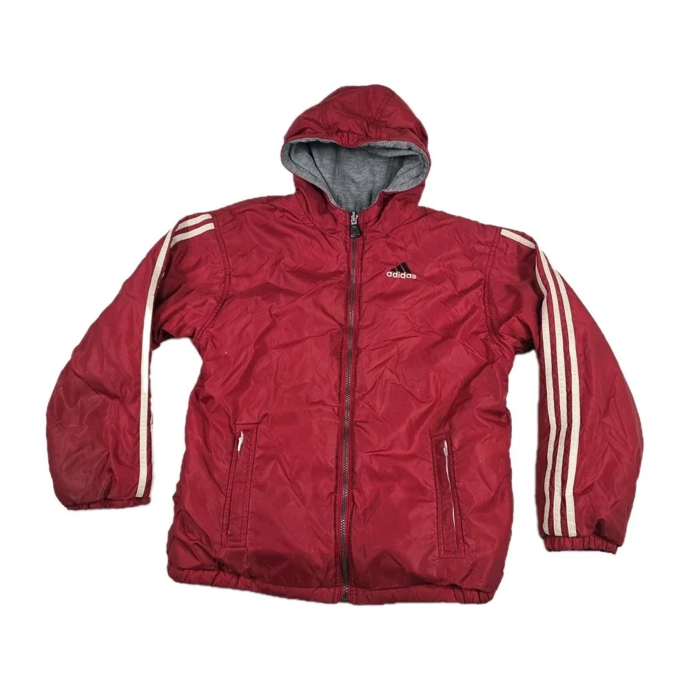 Adidas Vintage 90s Women's Size Large Reversible‎ Jacket Red Gray Hooded